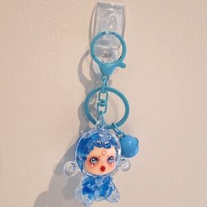 Skullpanda Blue Beaded Liquid Filled Shaker Keychain Bag Charm, New